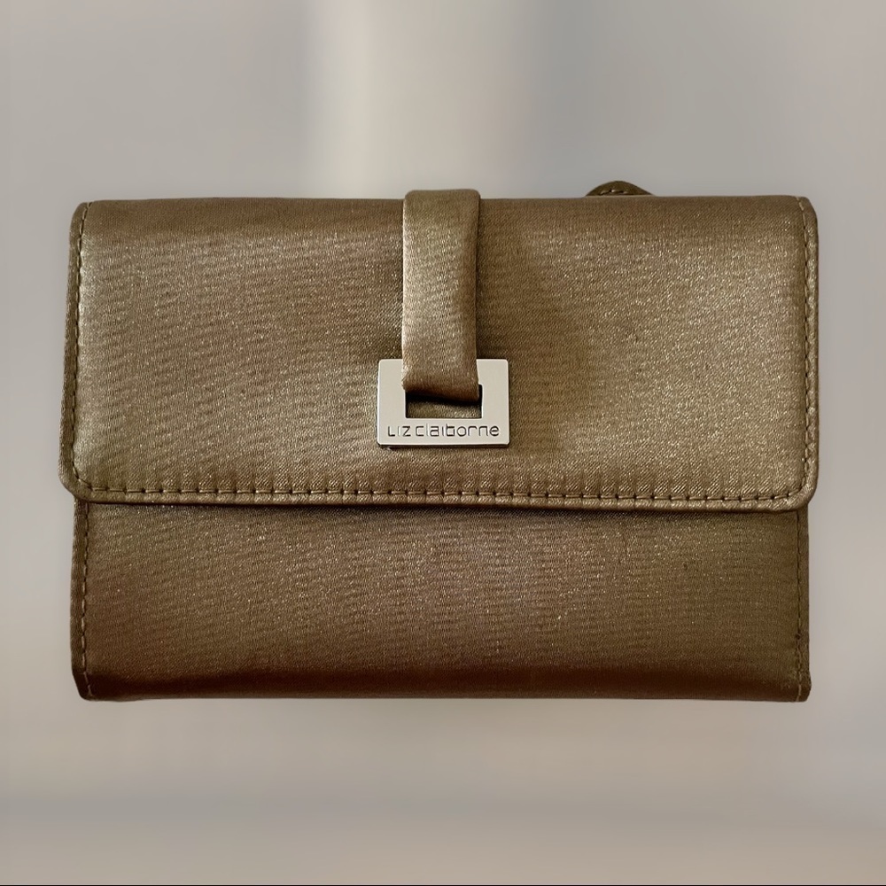 Liz Claiborne Vintage Metallic Bronze Trifold Nylon Wallet‌‌‌‌‌‌